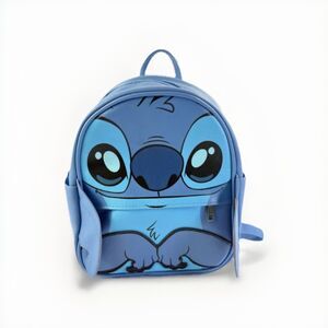 Disney Stitch Mini Backpack Blue Faux Leather Character Bag Small School Travel